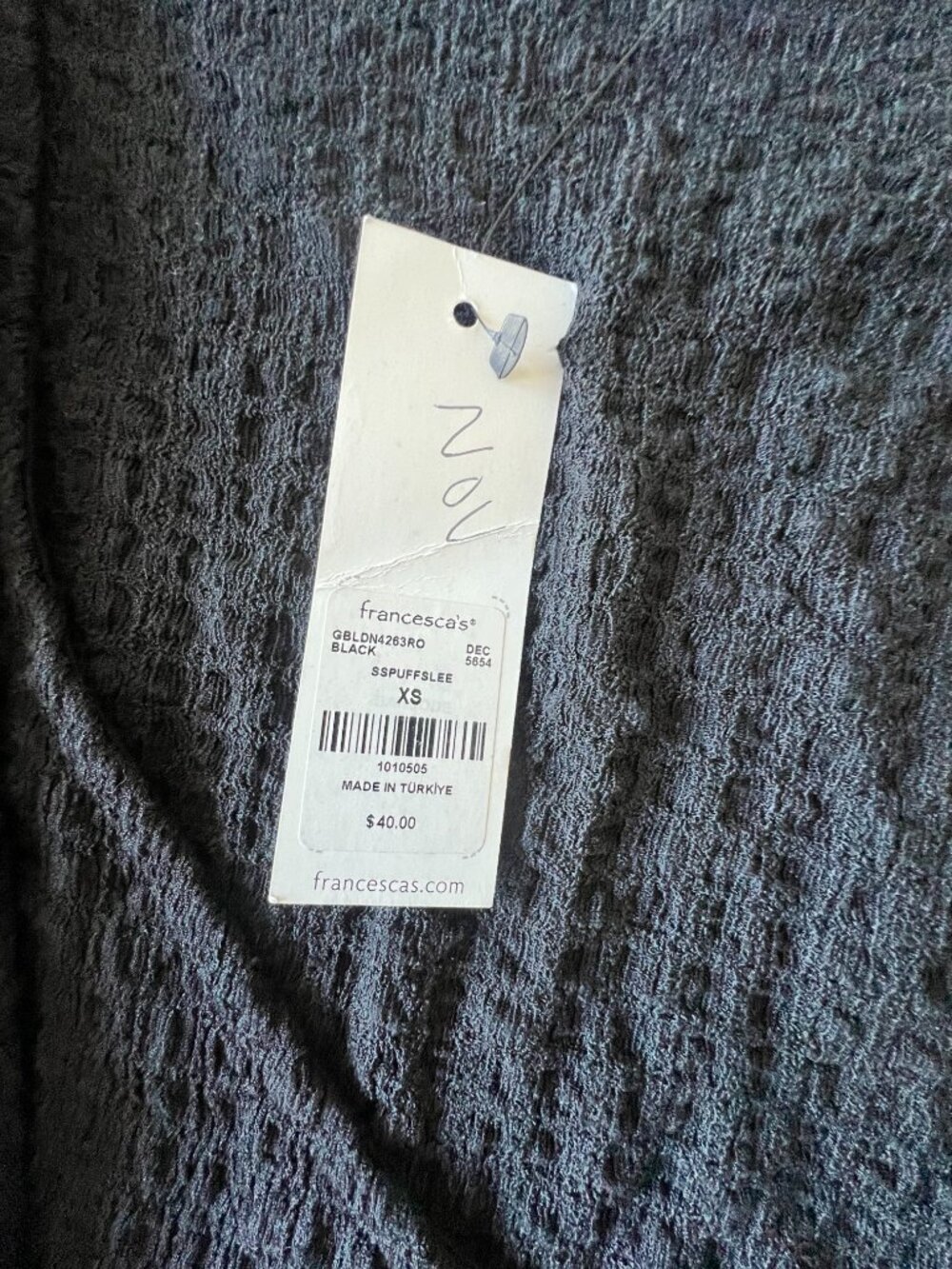 Boho Peasant Francesca's Mi Ami Black Top Size XS 3/4 Sleeve Front Tie NWT - Picture 5 of 15